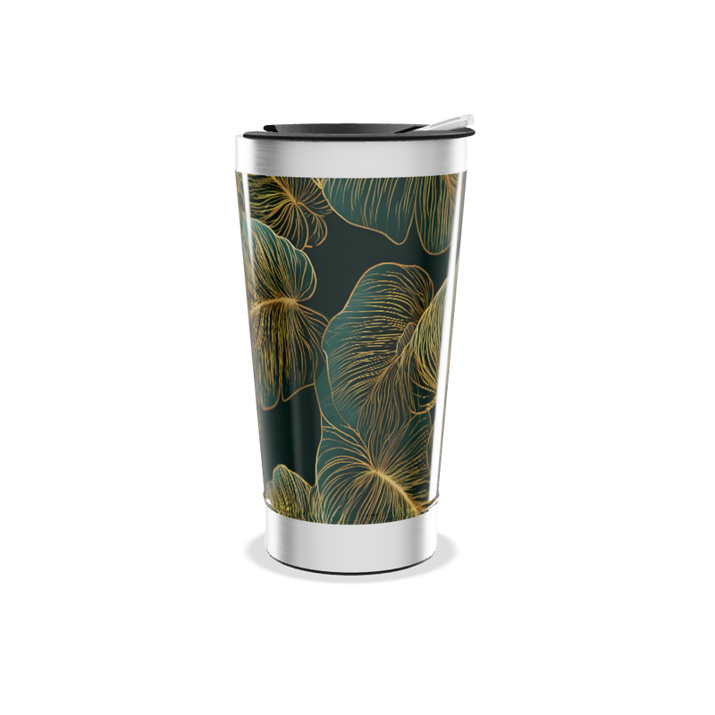 Copo Térmico - Fundo Preto Folhas Douradas