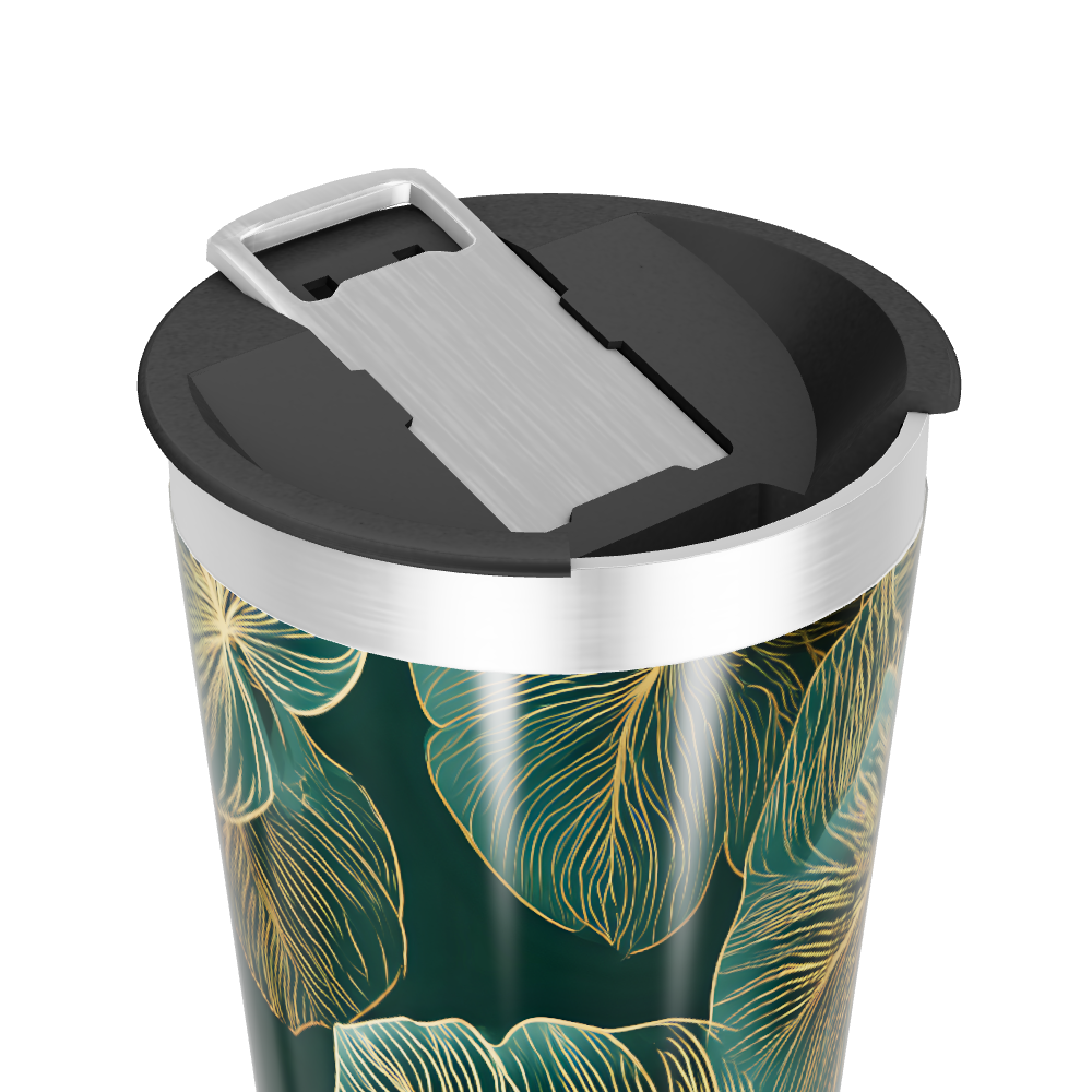 Copo Térmico - Fundo Preto Folhas Douradas