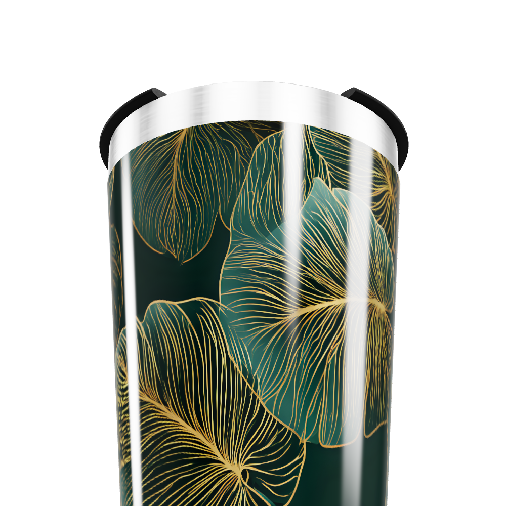 Copo Térmico - Fundo Preto Folhas Douradas