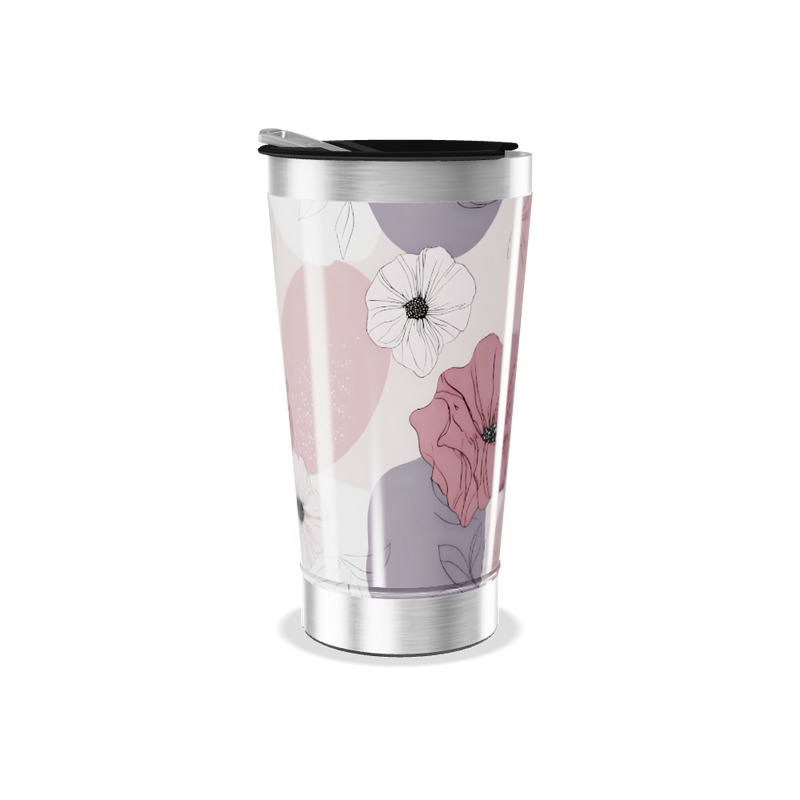 Copo Térmico - Floral Rosa Aço Inox