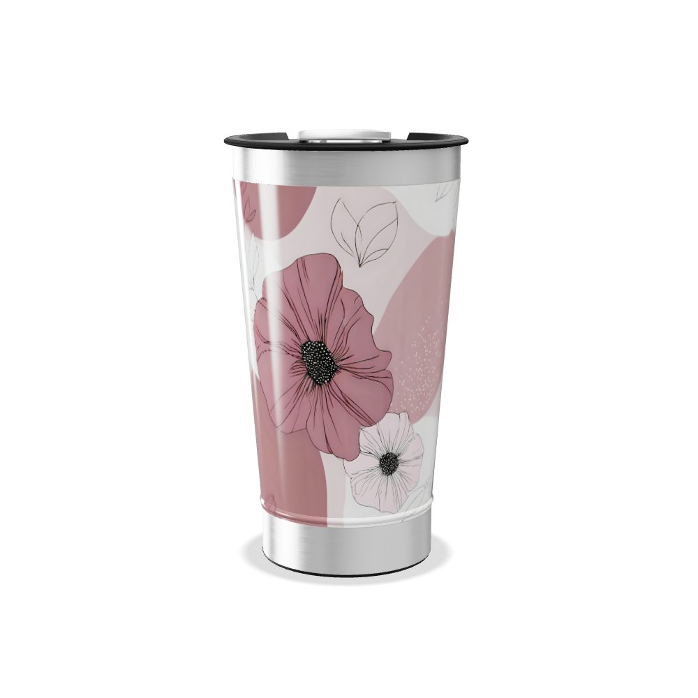 Copo Térmico - Floral Rosa Aço Inox