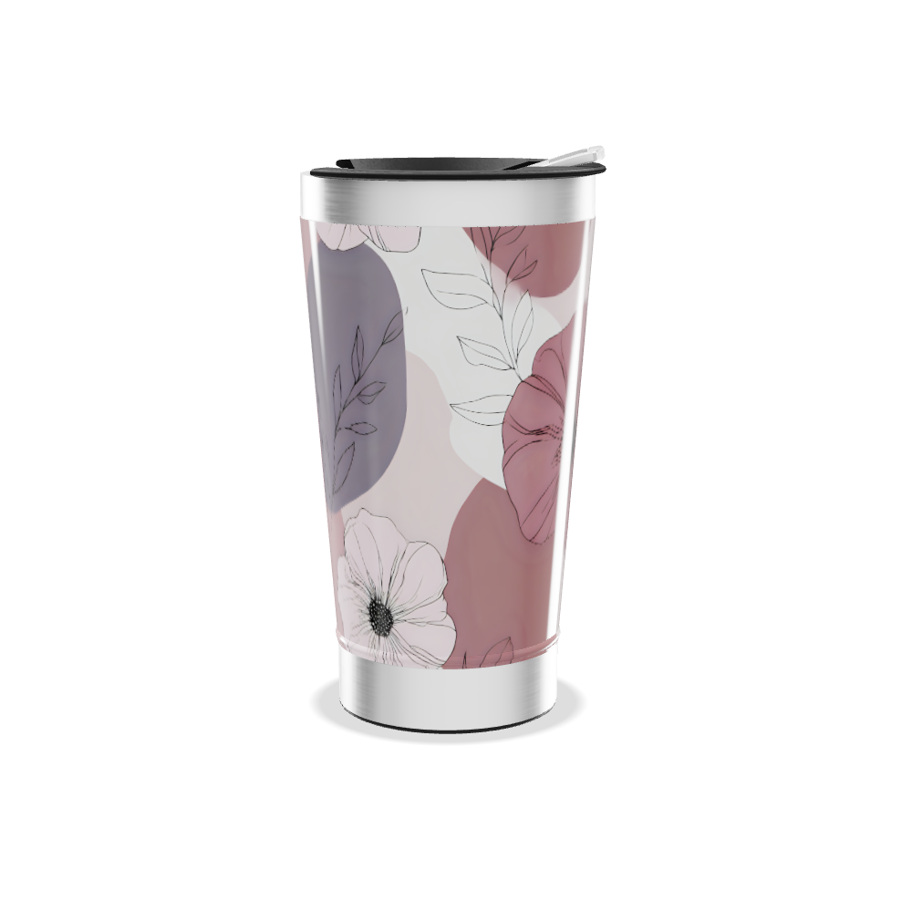 Copo Térmico - Floral Rosa Aço Inox