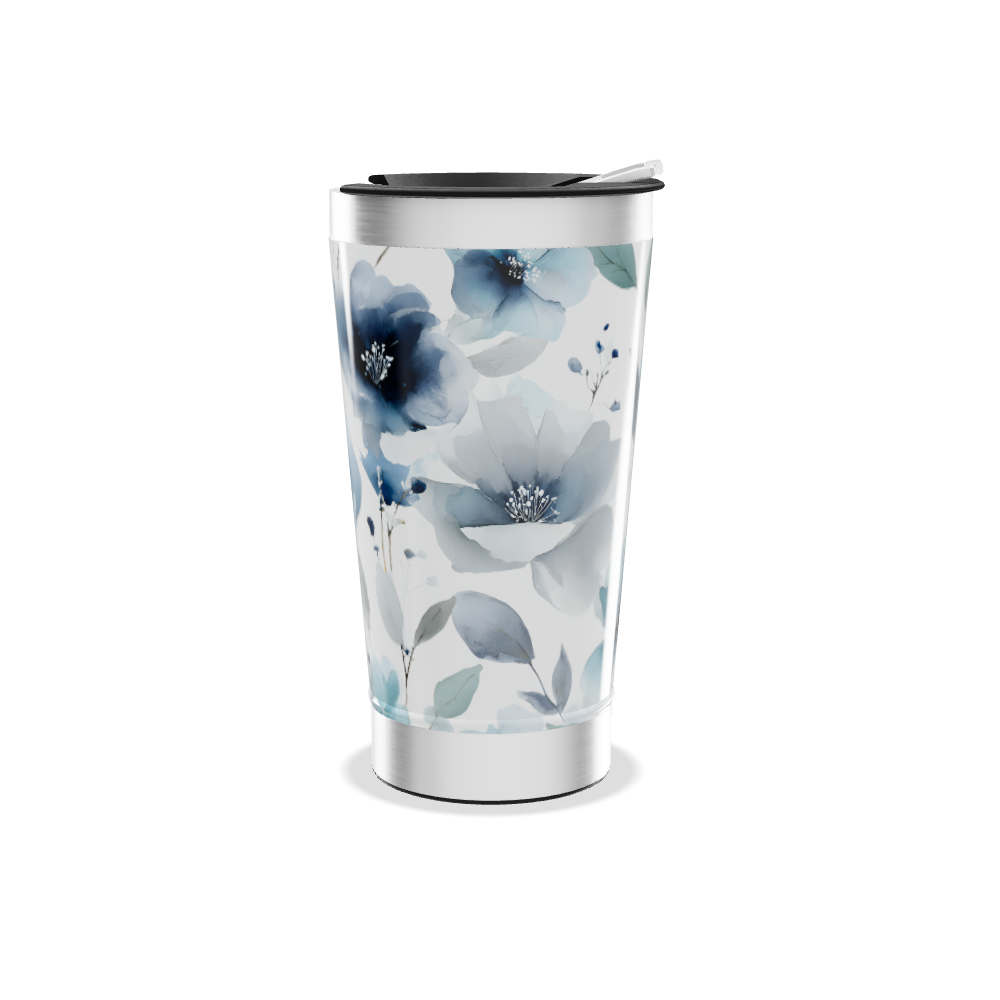 Copo Térmico - Floral Azul Inox
