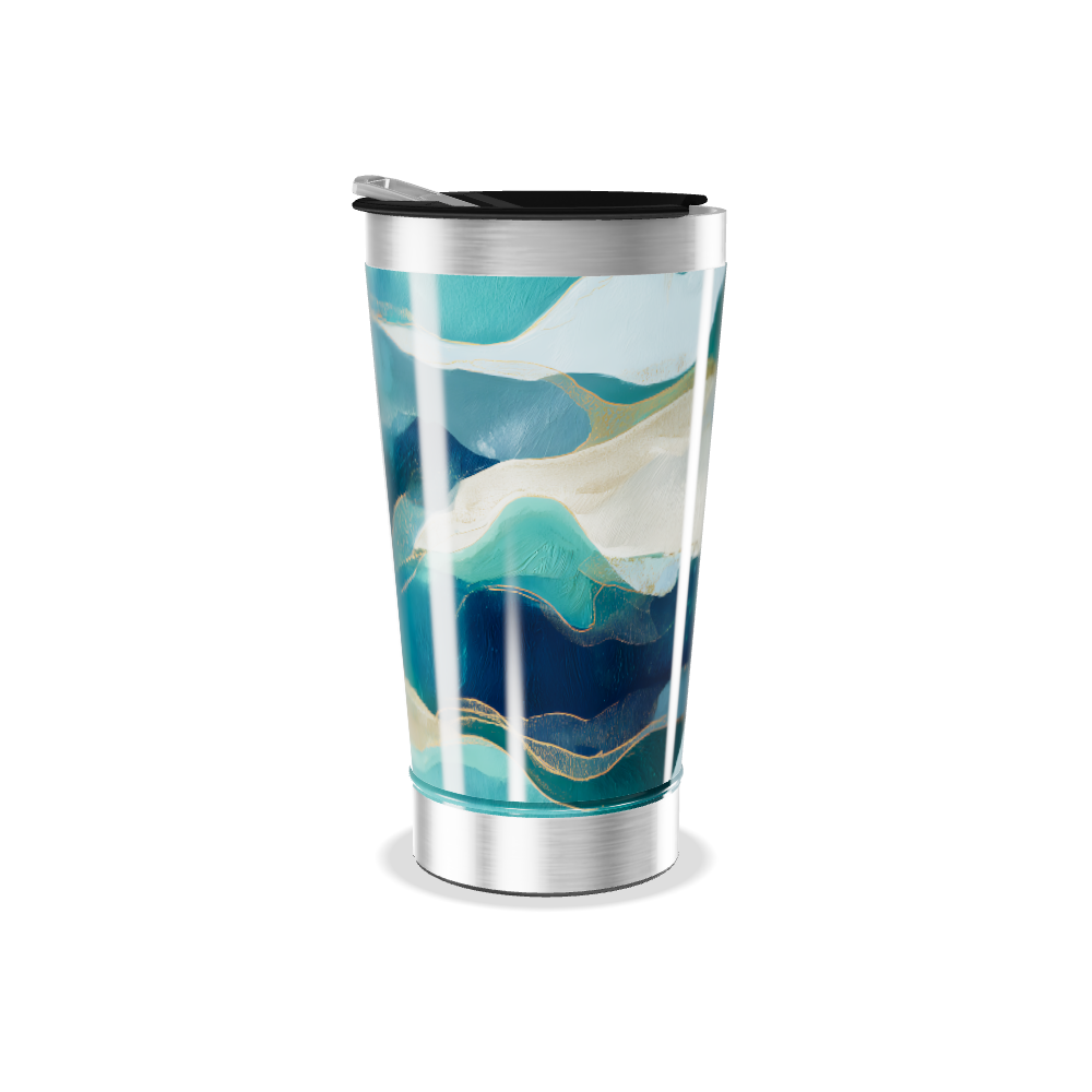 Copo Térmico - Azul com Estampa Abstrata