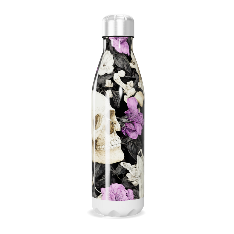 Garrafa Inox - Caveira Flores Preta