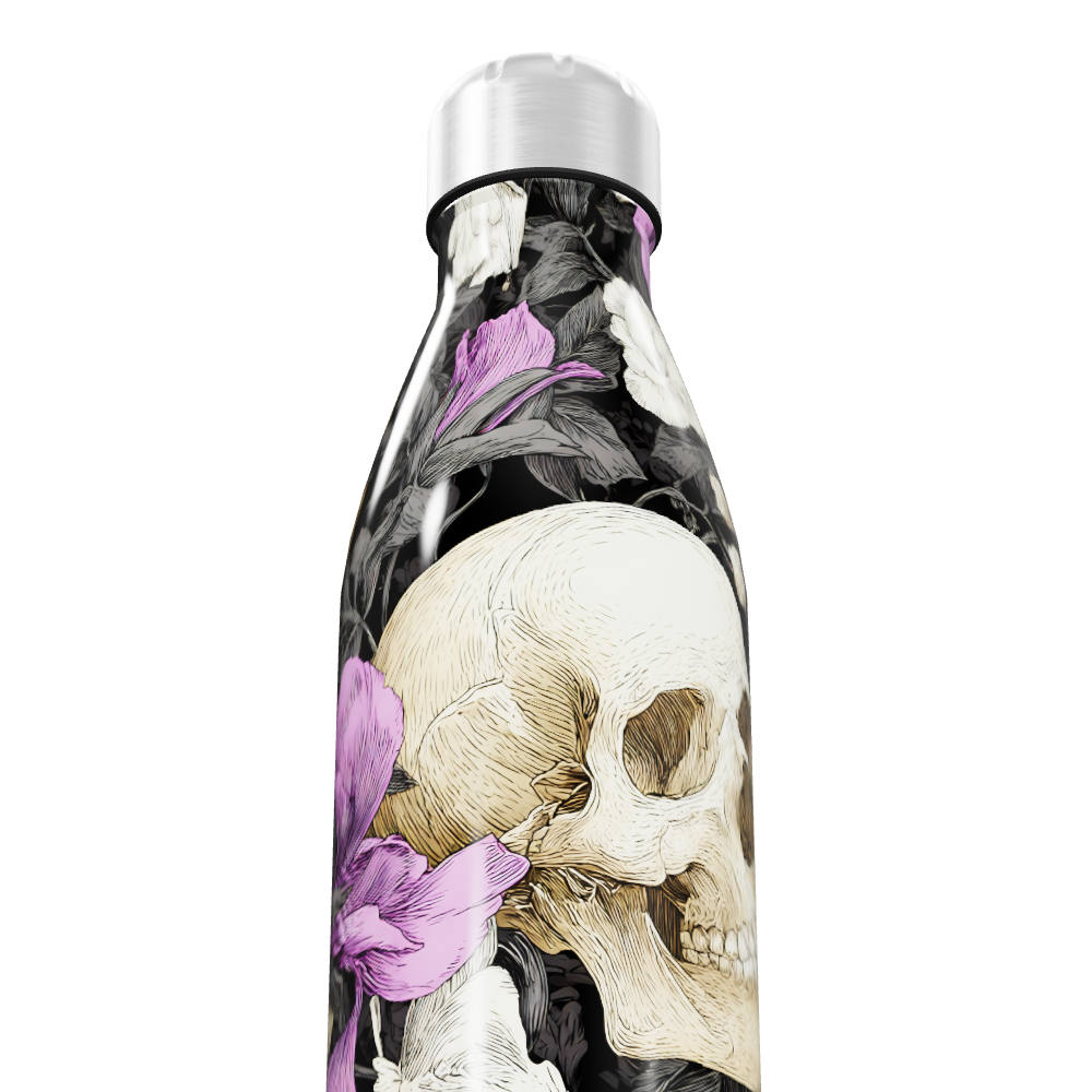 Garrafa Inox - Caveira Flores Preta
