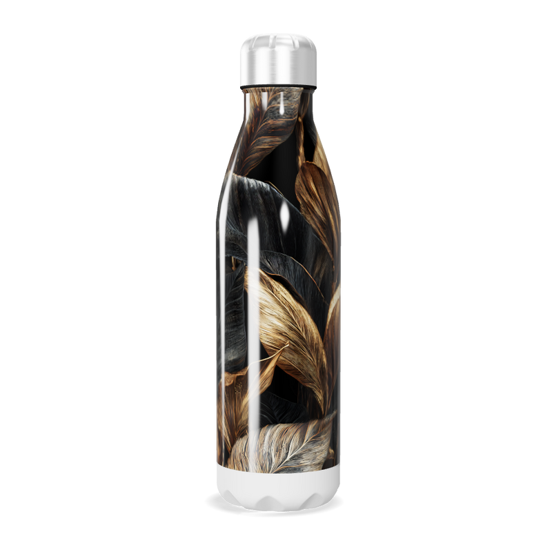 Garrafa Inox - Folhas Pretas e Douradas