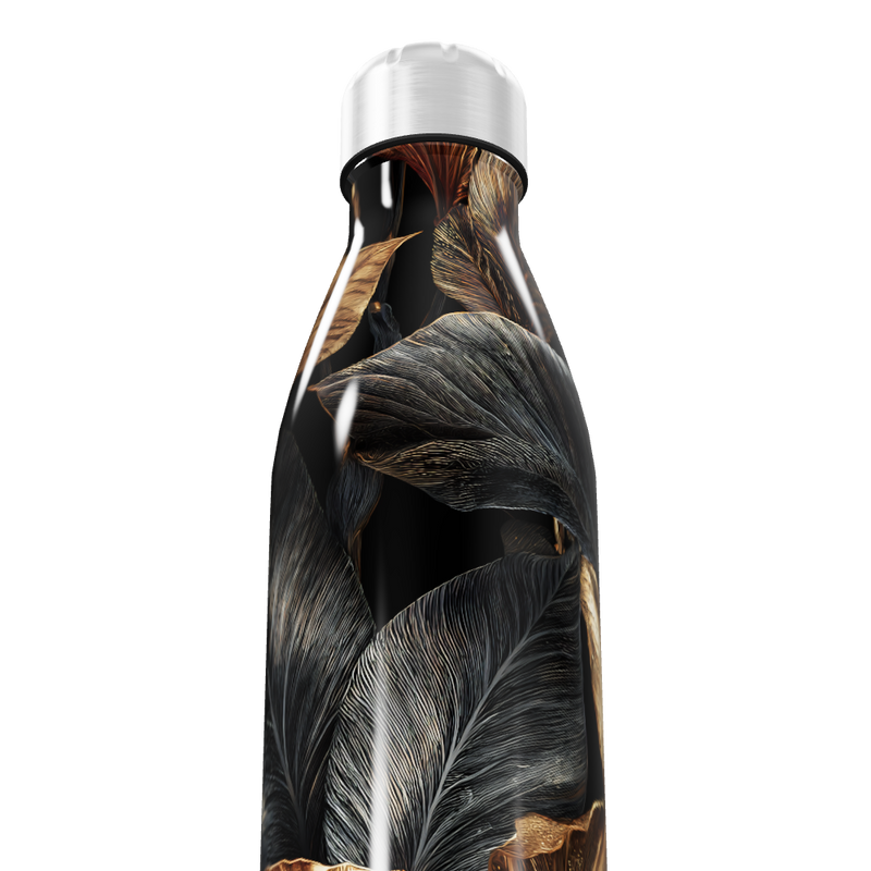Garrafa Inox - Folhas Pretas e Douradas