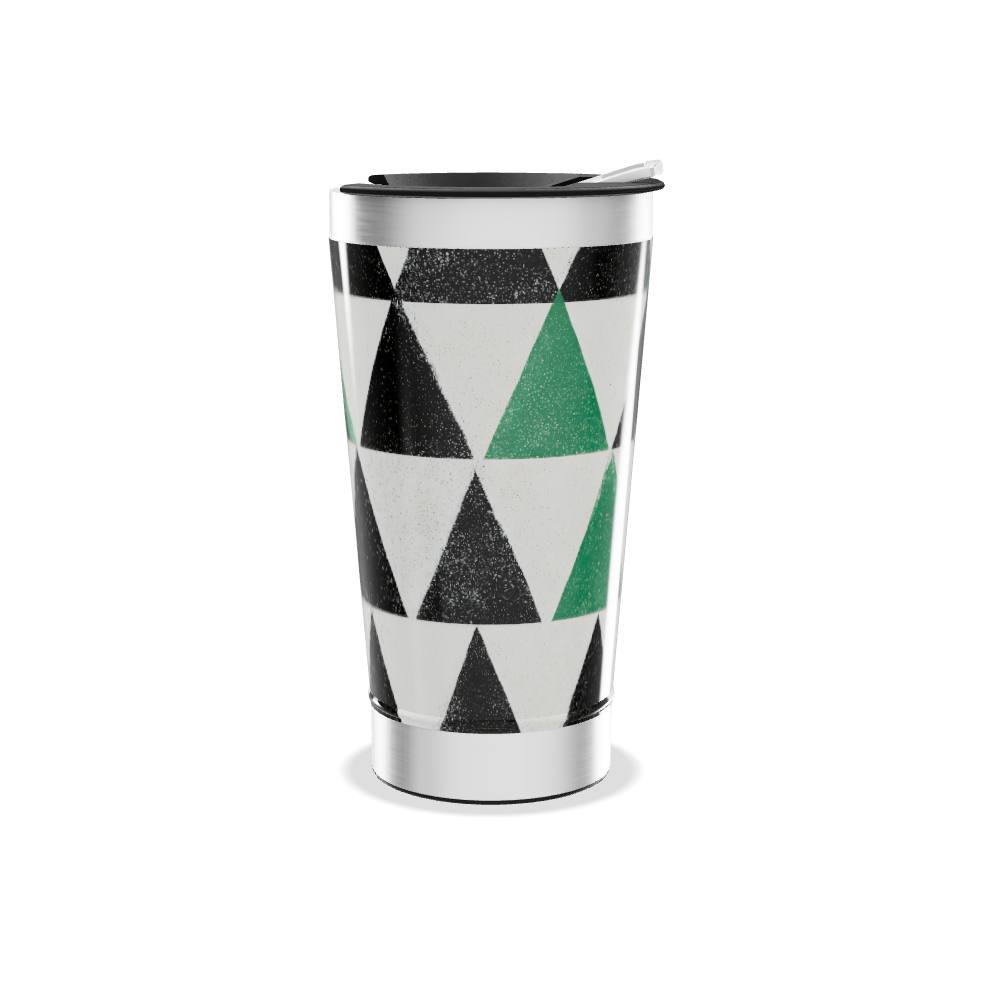 Copo Térmico - Estampa Triângulos Verde e Preto