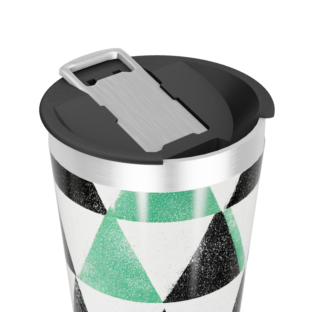 Copo Térmico - Estampa Triângulos Verde e Preto