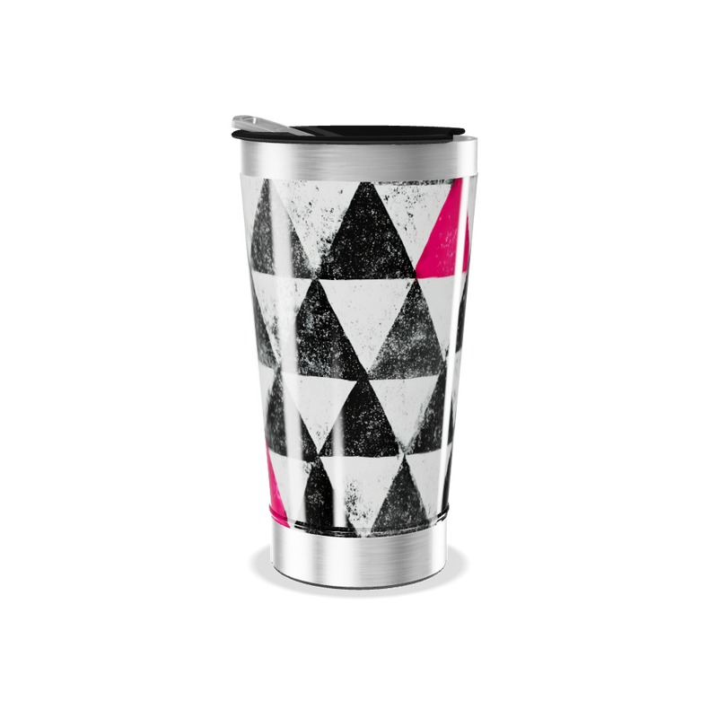 Copo Térmico - Triângulos Preto e Rosa