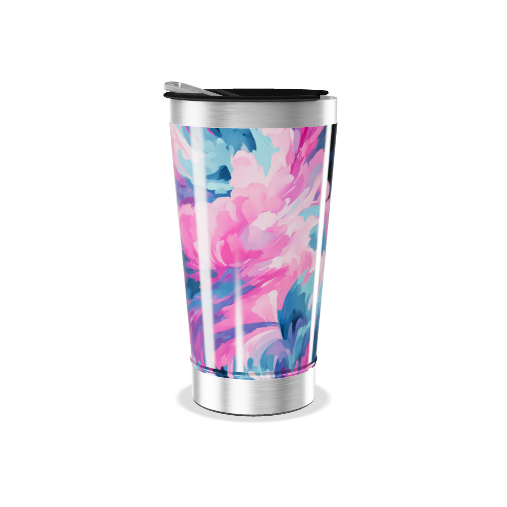 Copo Térmico - Estampa Floral Azul e Rosa