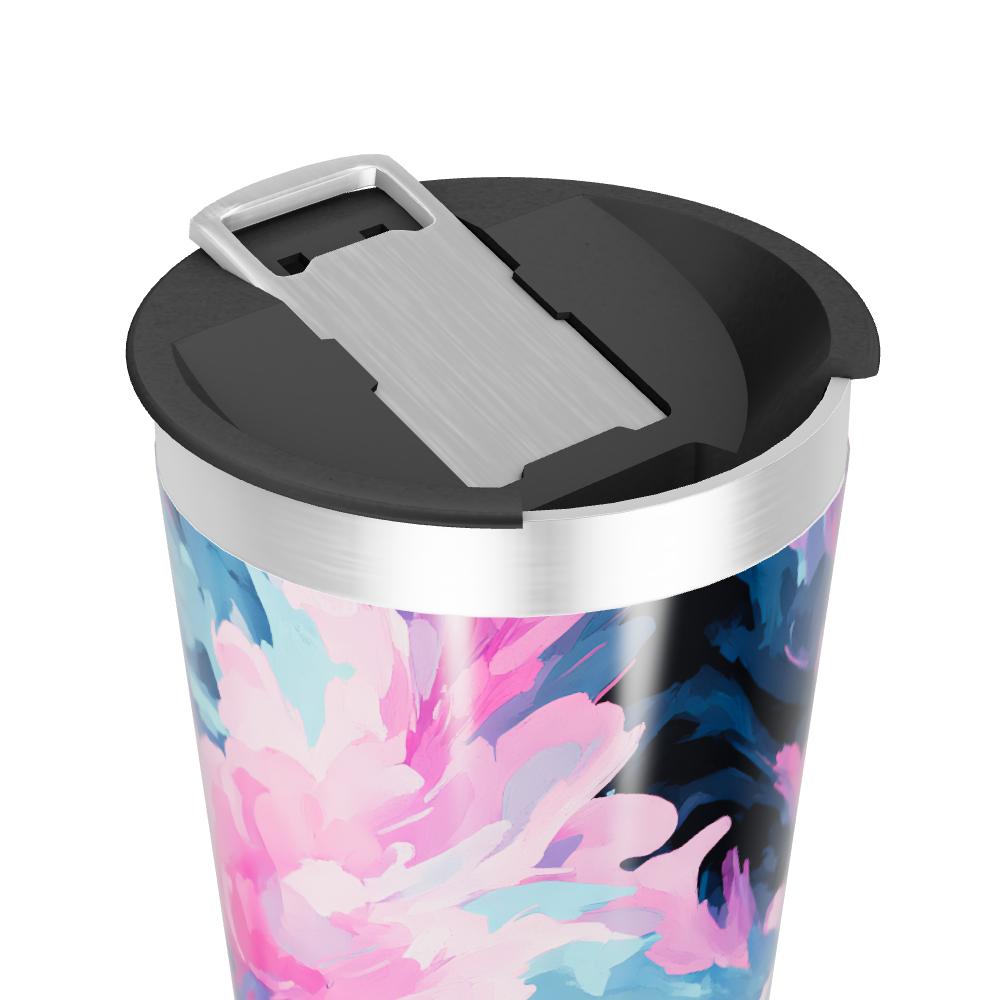 Copo Térmico - Estampa Floral Azul e Rosa