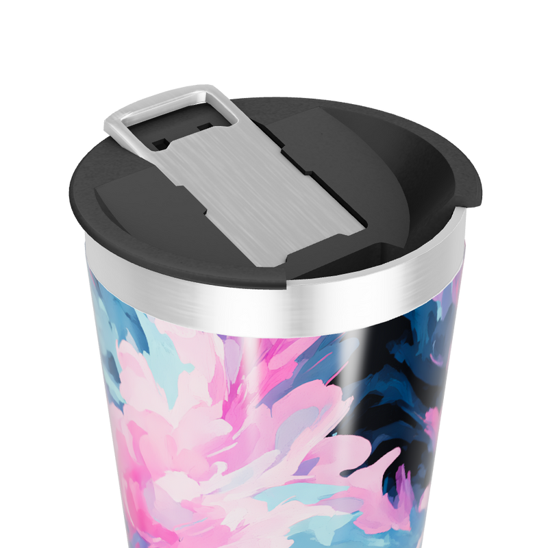 Copo Térmico - Estampa Floral Azul e Rosa