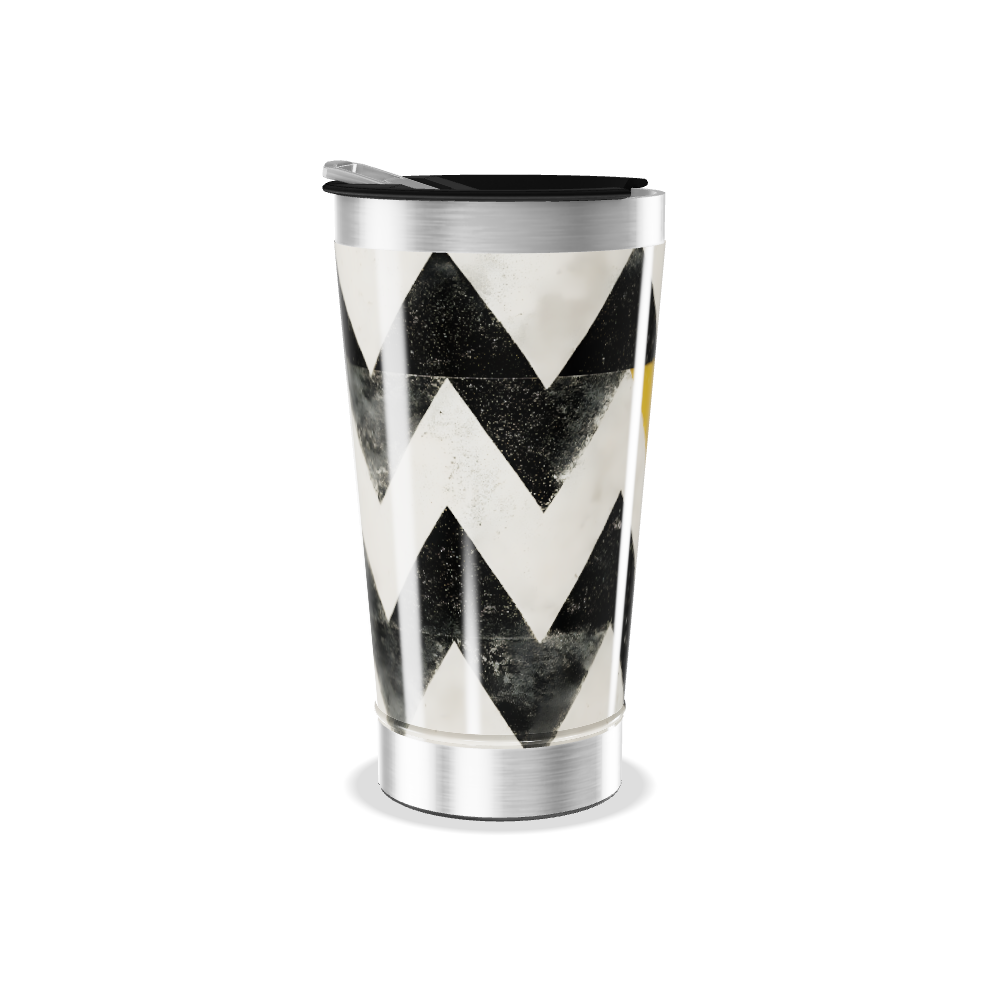 Copo Térmico - Estampa Chevron Preto e Amarelo