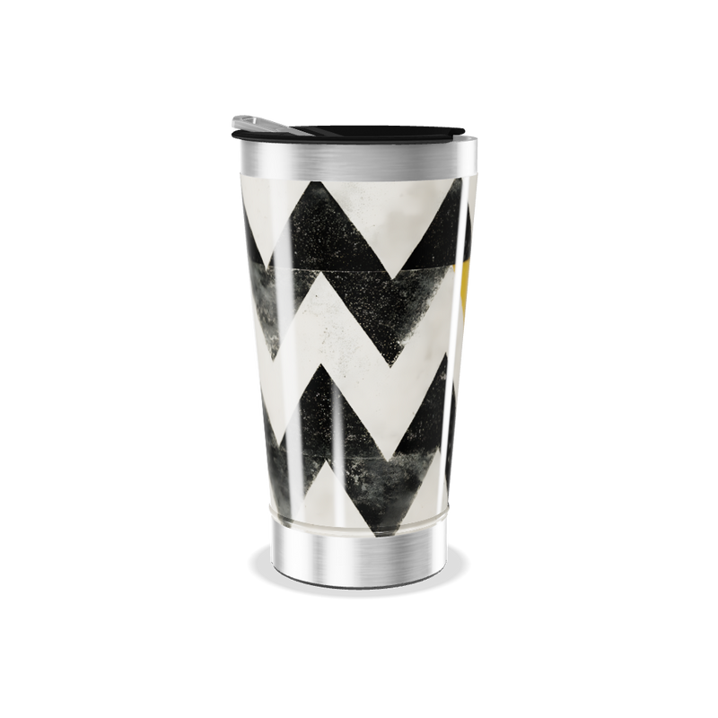 Copo Térmico - Estampa Chevron Preto e Amarelo
