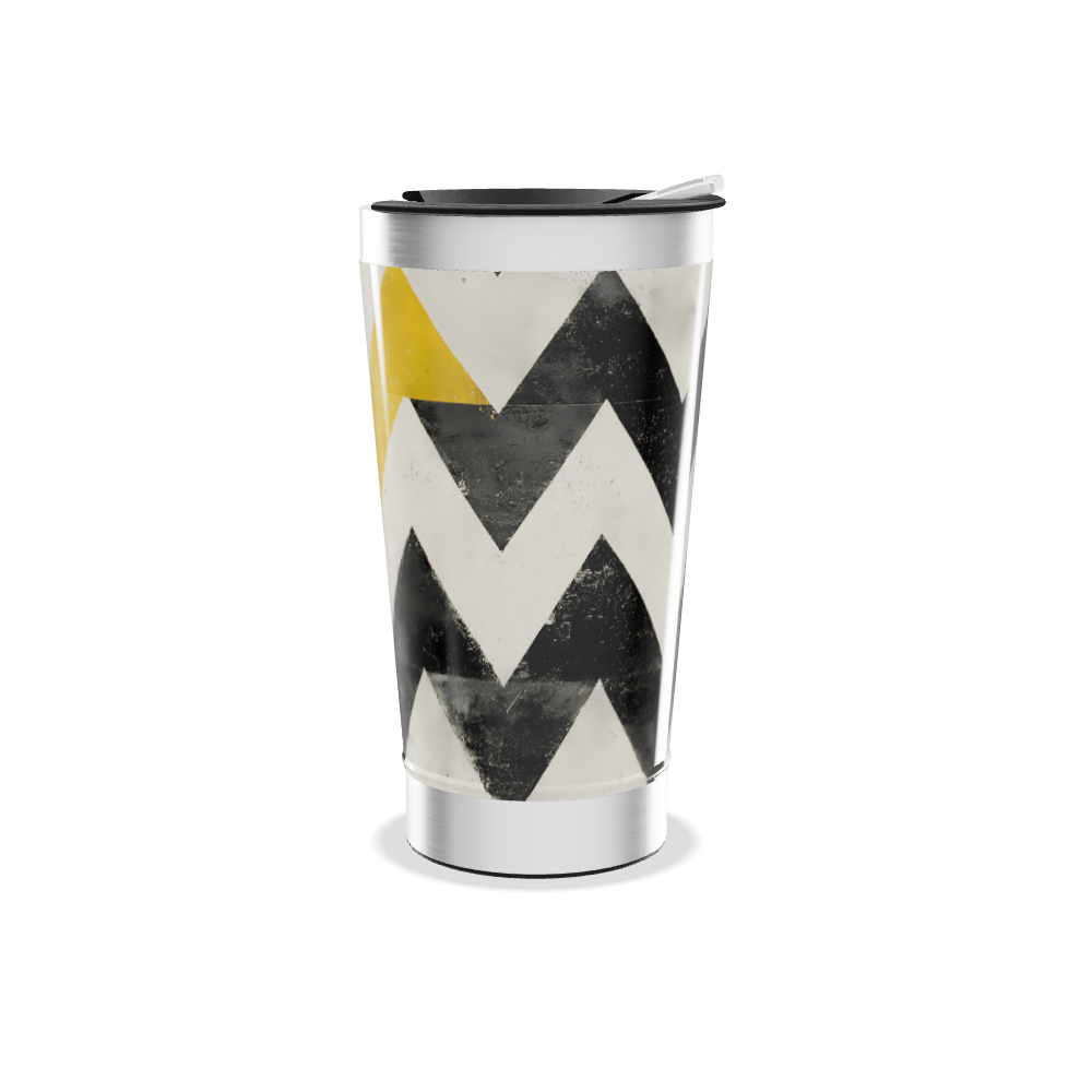 Copo Térmico - Estampa Chevron Preto e Amarelo