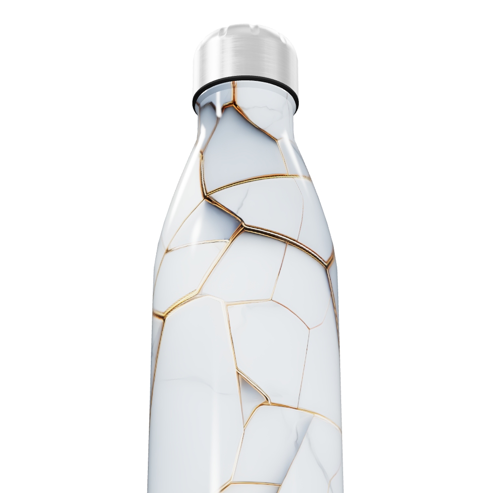 Garrafa Inox - Branco com detalhes dourados