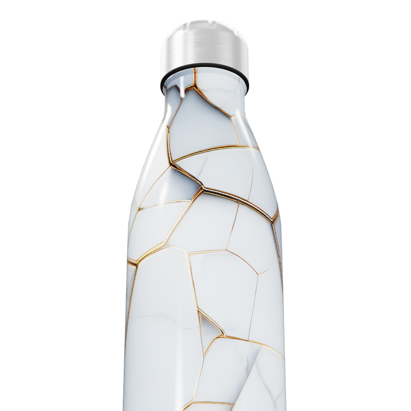 Garrafa Inox - Branco com detalhes dourados