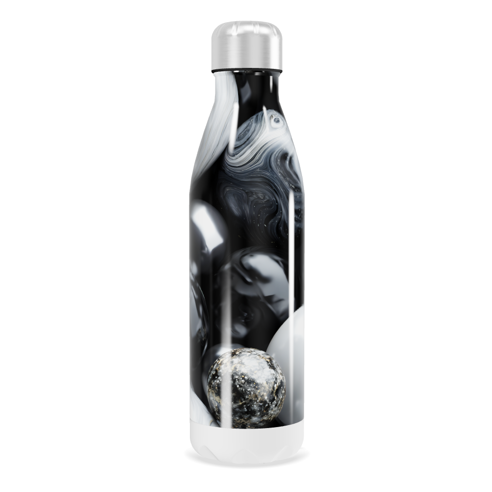 Garrafa Inox - Estampa Mármore Preto e Branco