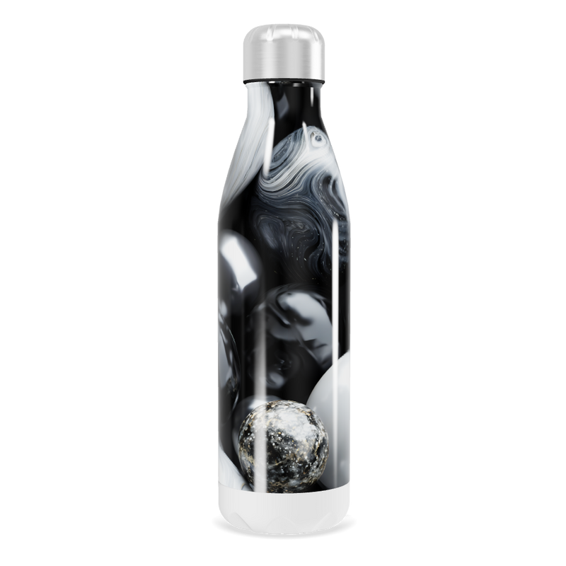 Garrafa Inox - Estampa Mármore Preto e Branco