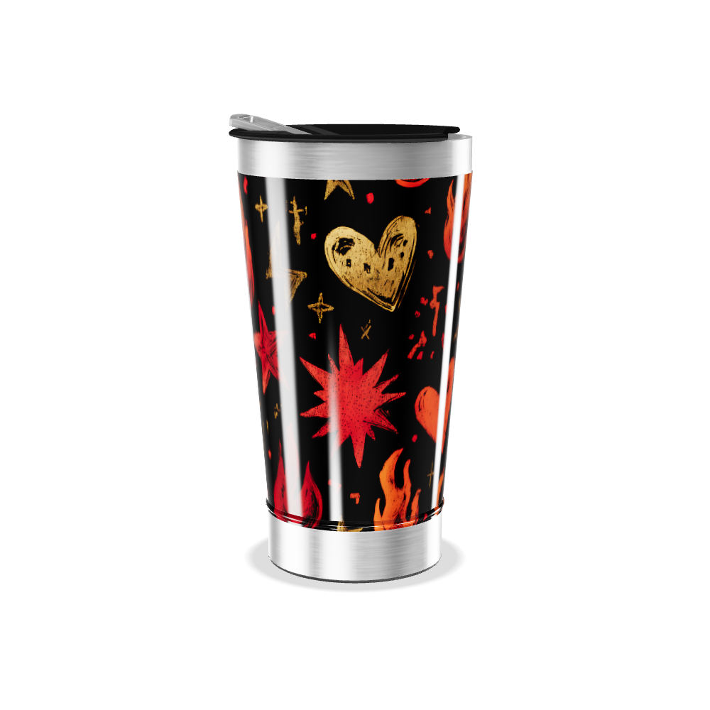 Copo Térmico - Estampa Corações e Chamas
