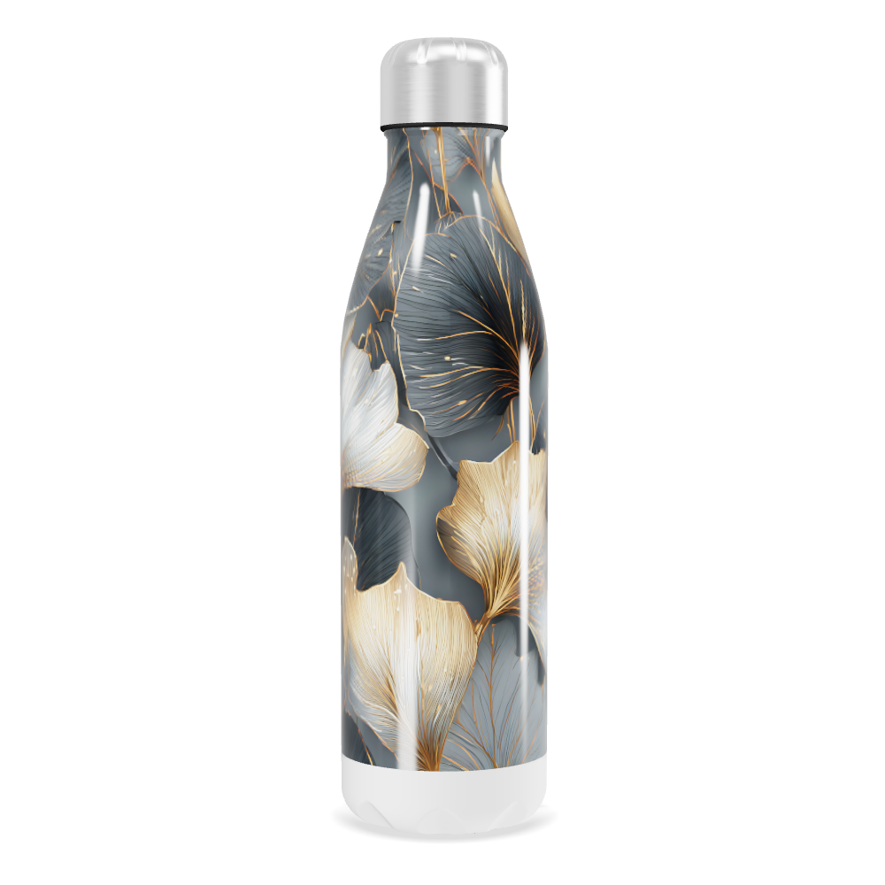Garrafa Inox - Floral Azul e Dourado