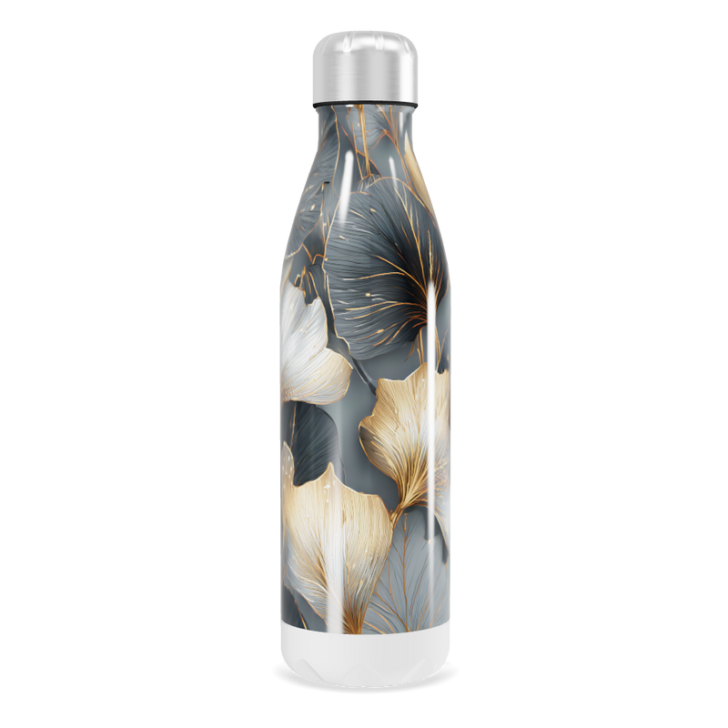 Garrafa Inox - Floral Azul e Dourado