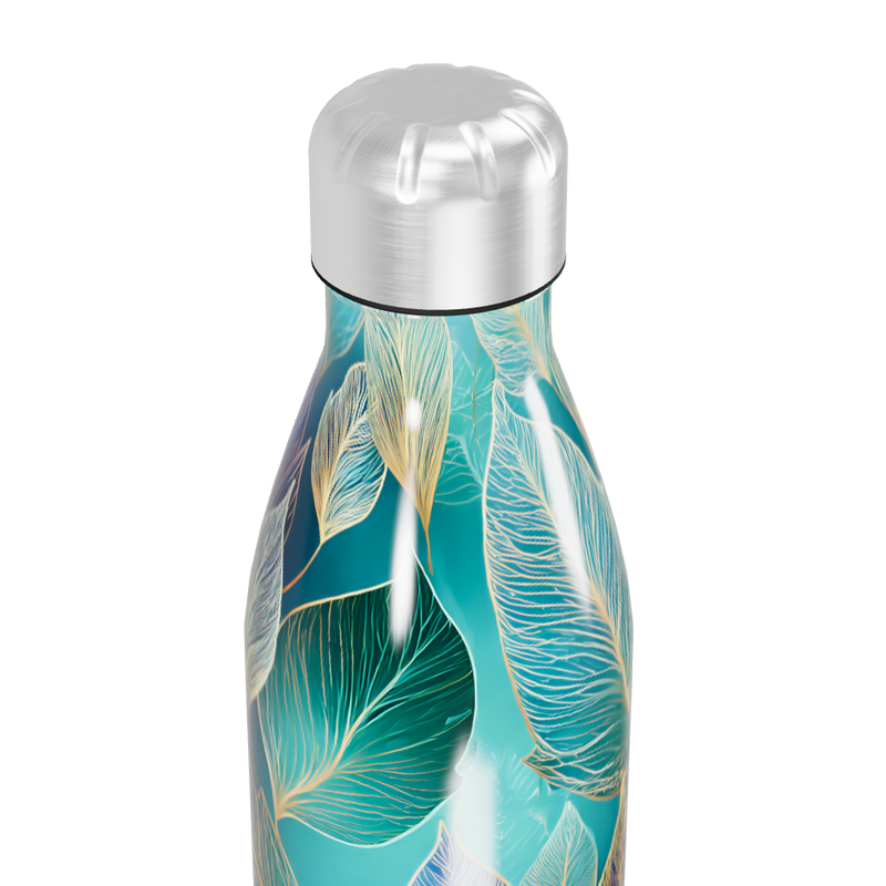 Garrafa Inox - Azul com Folhas