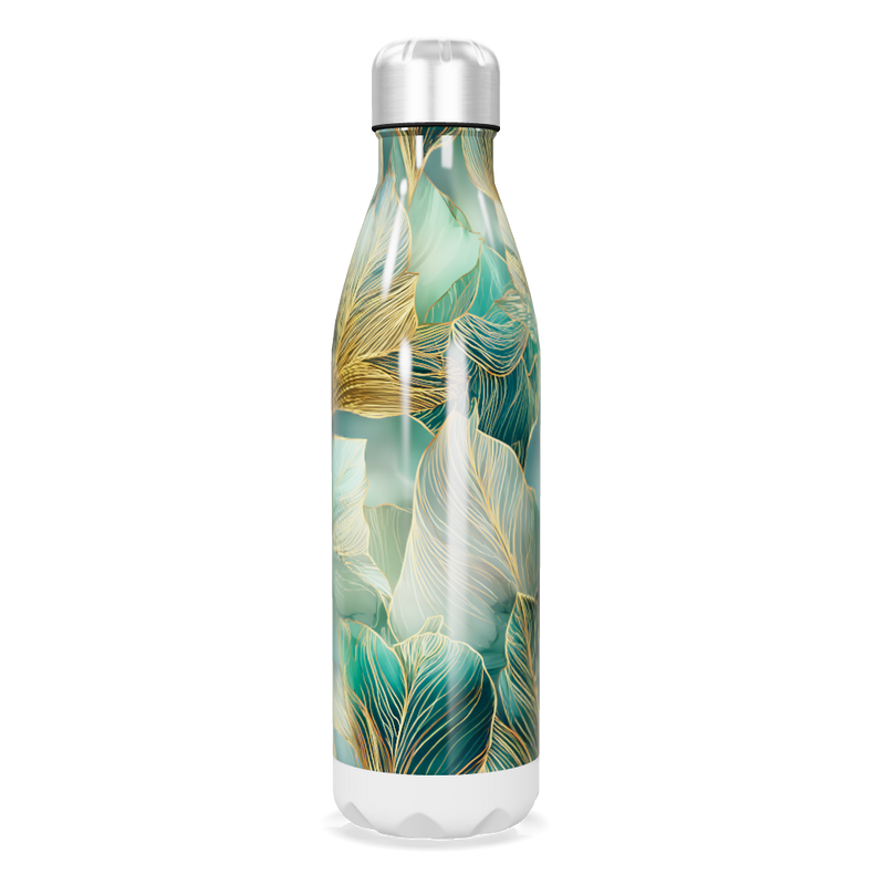 Garrafa Inox Estampada Folhas Verde