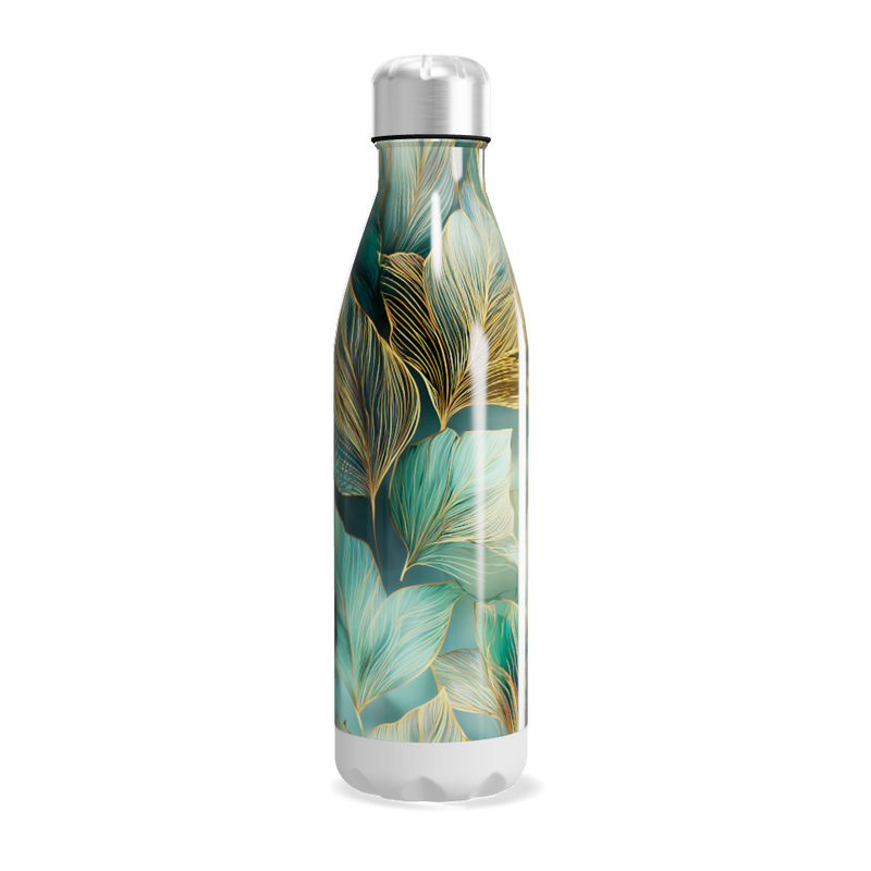 Garrafa Inox Estampada Folhas Verde