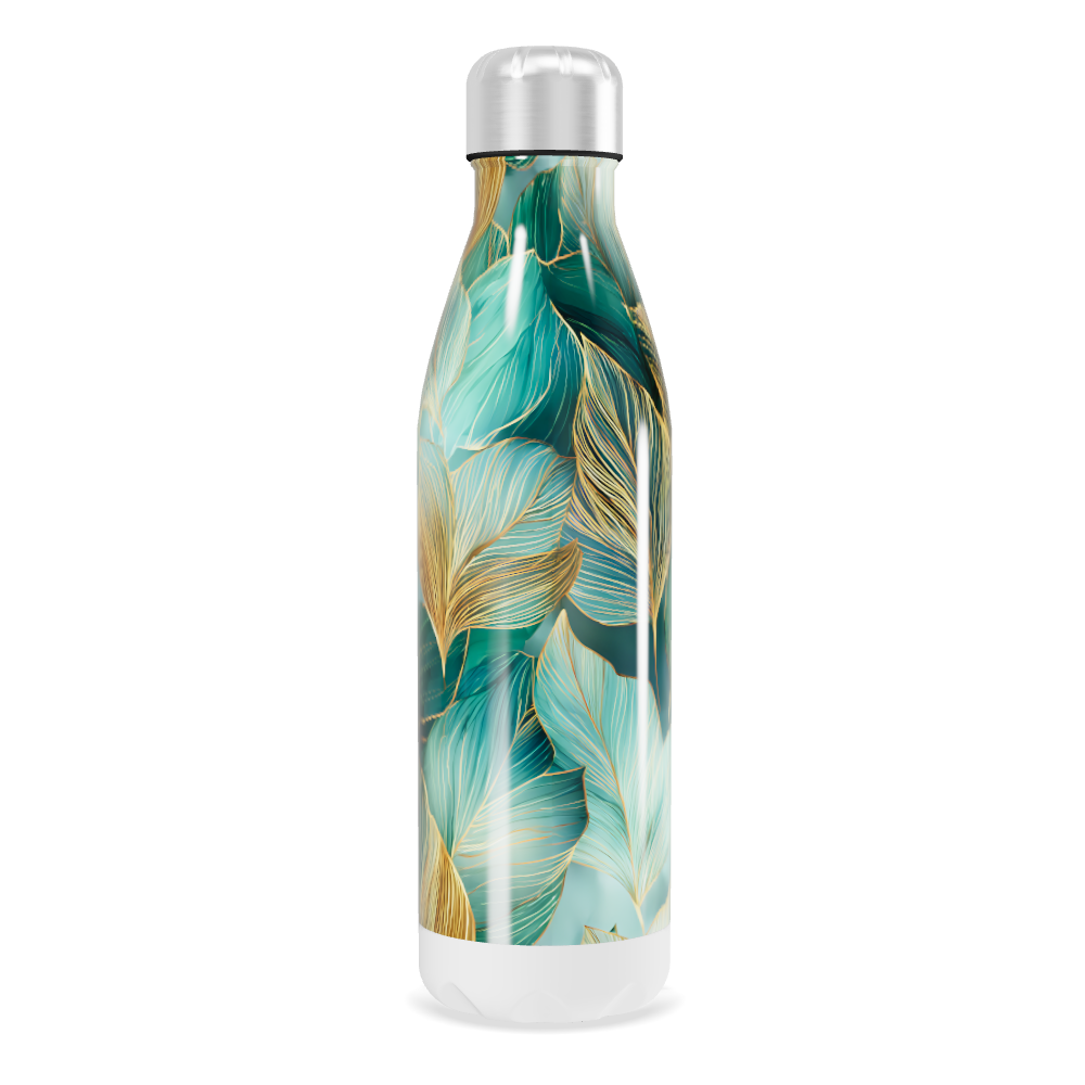 Garrafa Inox Estampada Folhas Verde