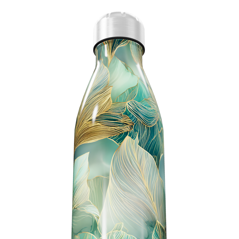 Garrafa Inox Estampada Folhas Verde