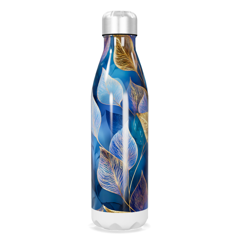 Garrafa Inox - Azul com Folhas Decorativas