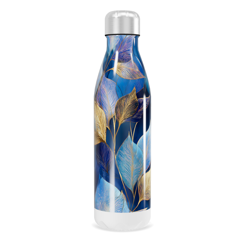 Garrafa Inox - Azul com Folhas Decorativas