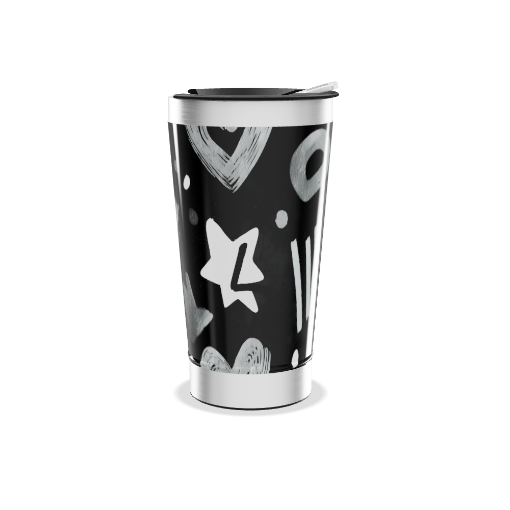 Copo Térmico - Preto com Desenhos Brancos