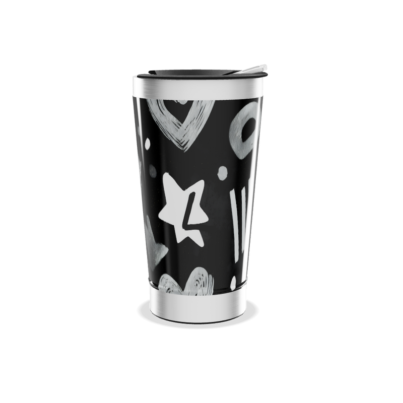 Copo Térmico - Preto com Desenhos Brancos