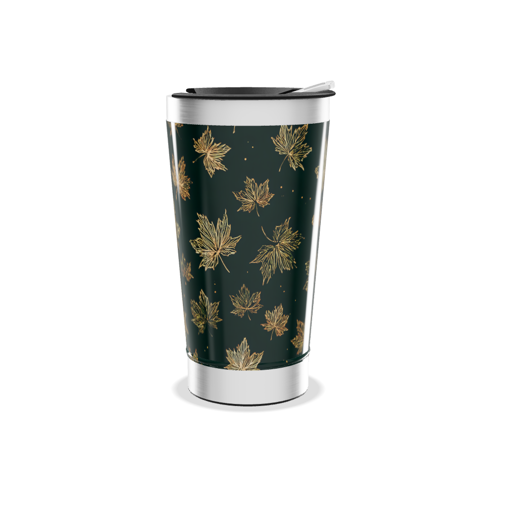 Copo Térmico - Folhas Douradas Fundo Preto