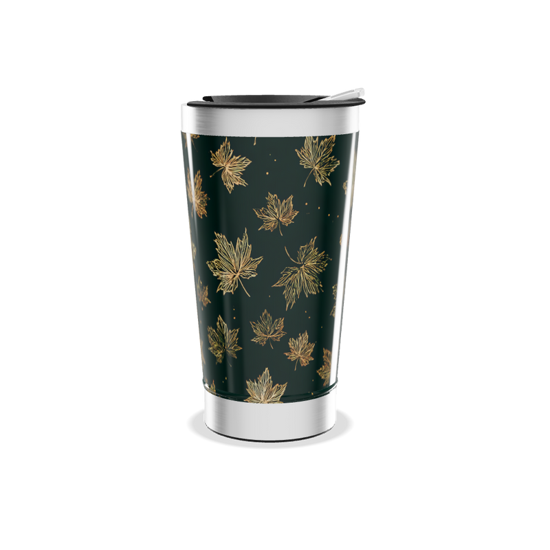 Copo Térmico - Folhas Douradas Fundo Preto