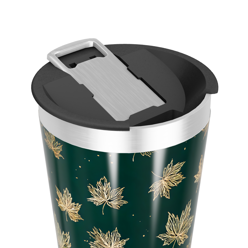 Copo Térmico - Folhas Douradas Fundo Preto