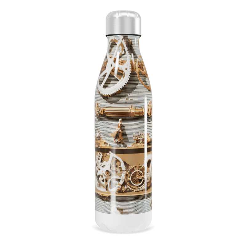 Garrafa Inox - Estampa Engrenagens Retrô