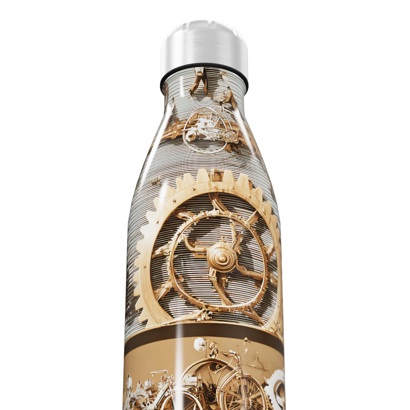 Garrafa Inox - Estampa Engrenagens Retrô