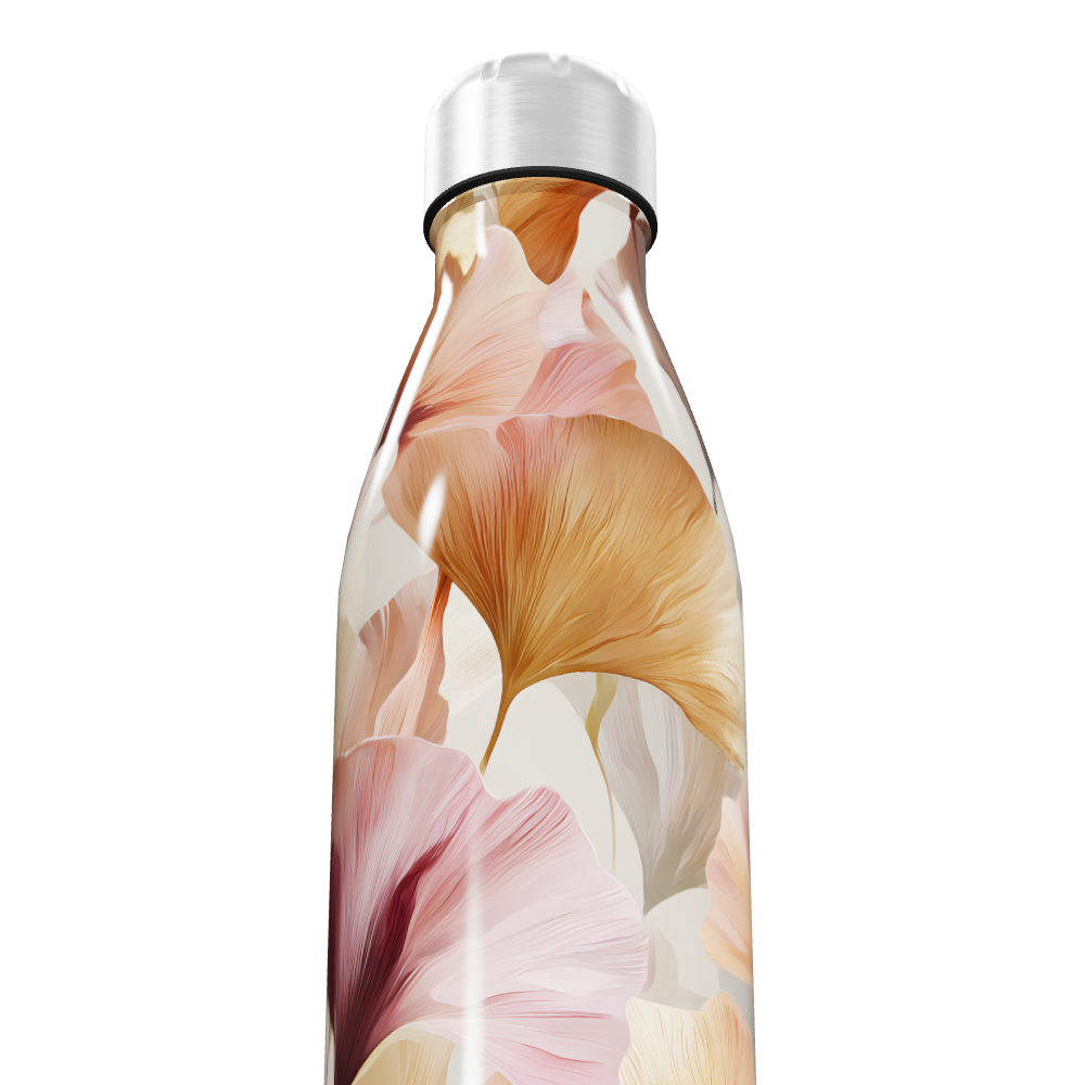 Garrafa Inox - Floral Bege e Rosa