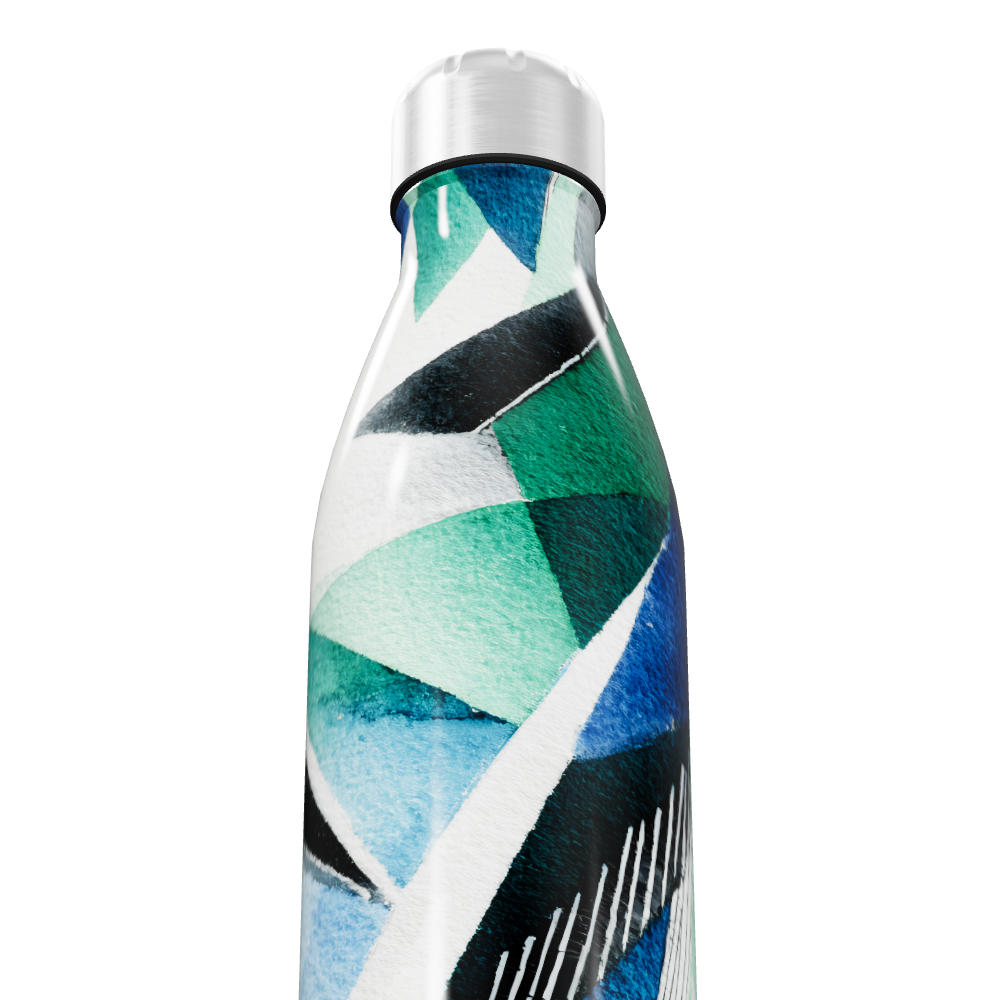 Garrafa Inox - Estampa Geométrica Azul