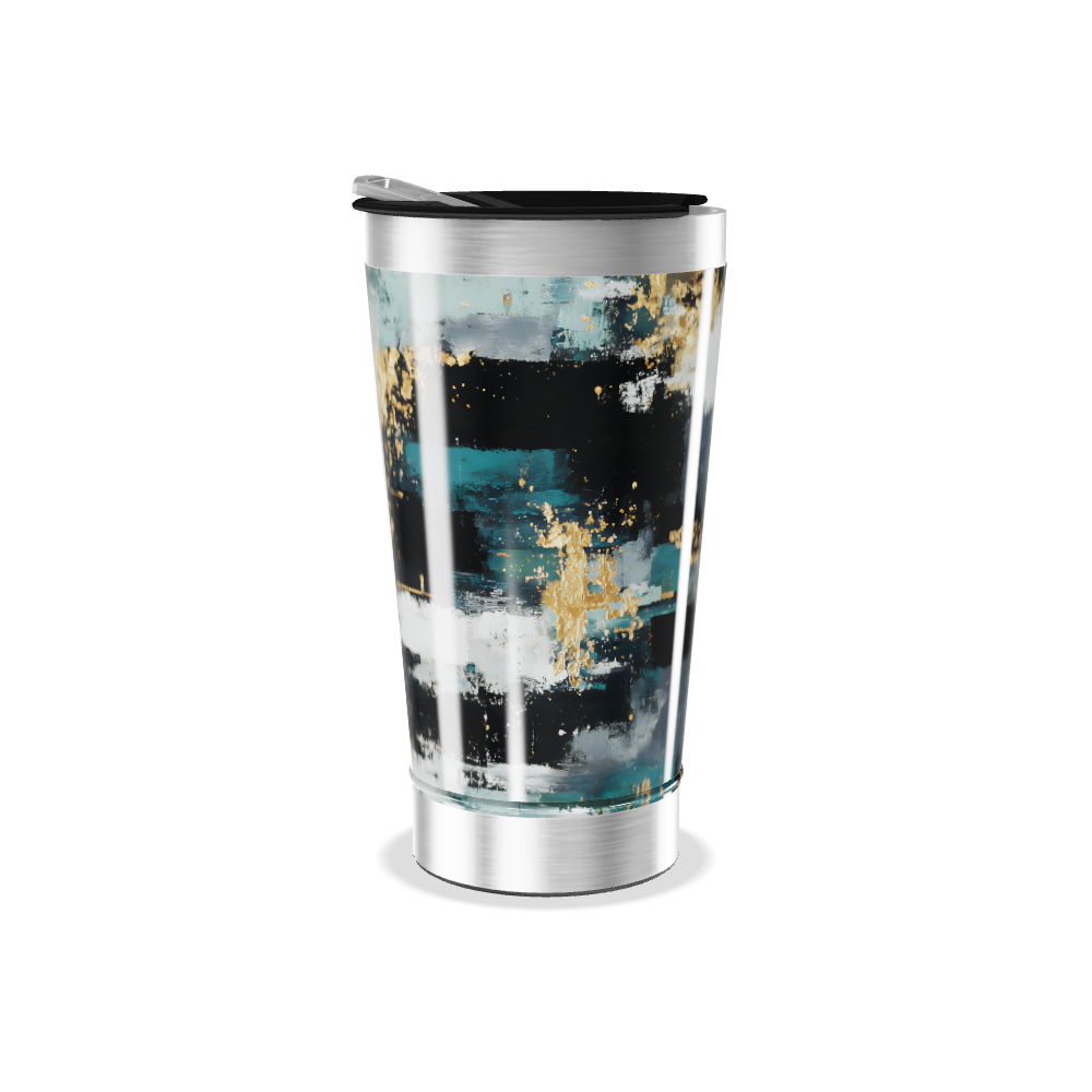 Copo Térmico - Design Abstrato Preto e Dourado