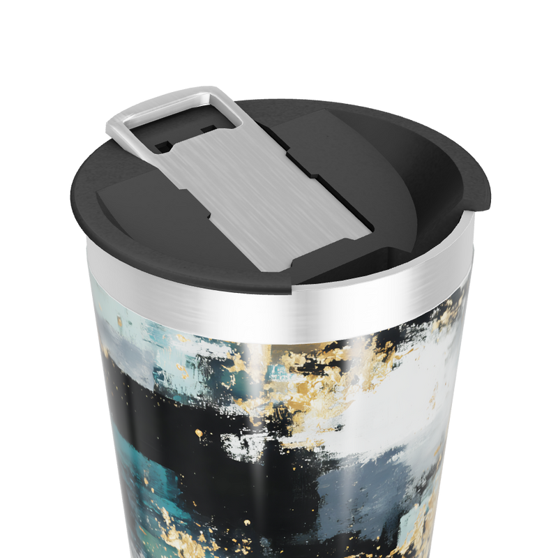 Copo Térmico - Design Abstrato Preto e Dourado