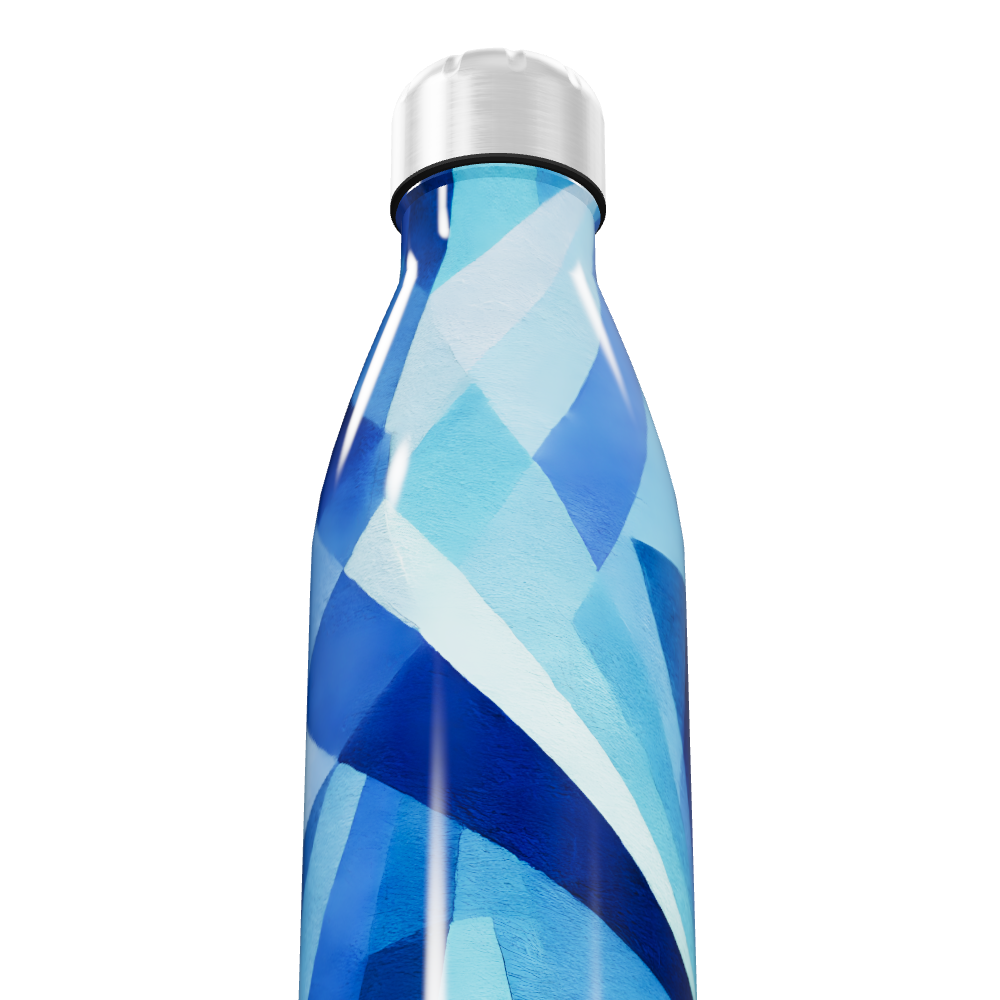 Garrafa Inox - Azul com Estampa Geométrica
