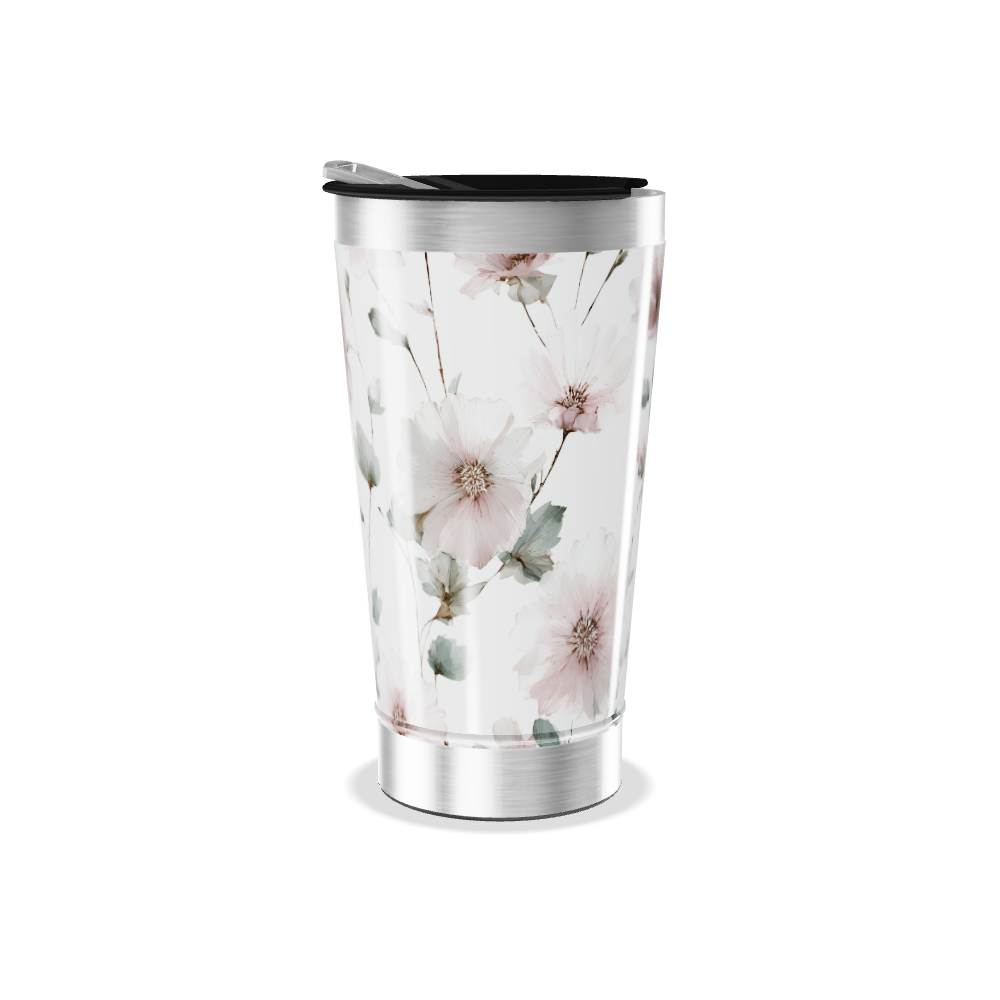 Copo Térmico - Flores Rosa em Aço Inox