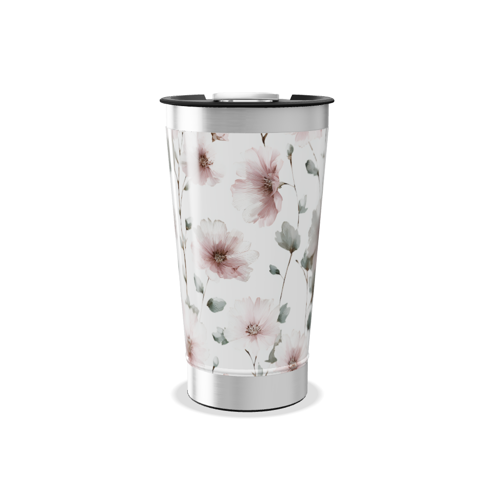 Copo Térmico - Flores Rosa em Aço Inox