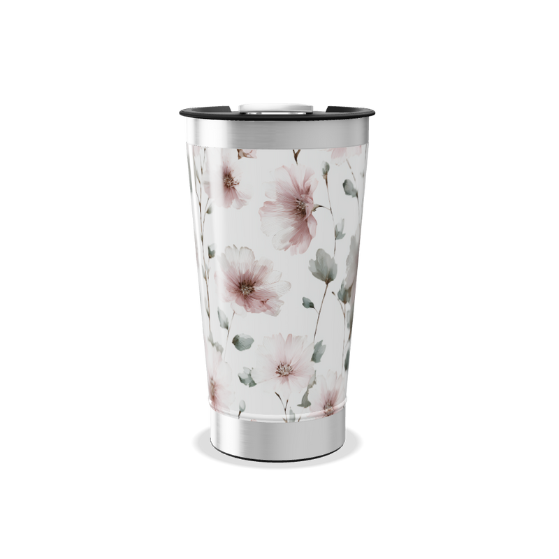 Copo Térmico - Flores Rosa em Aço Inox